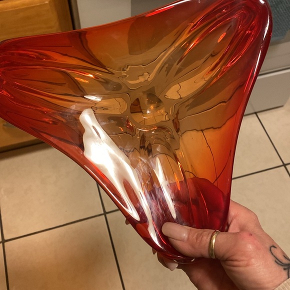 VTG Murano Venetian Art Glass Bowl Ashtray Footed Red Amber Yellow MCM - Picture 3 of 3